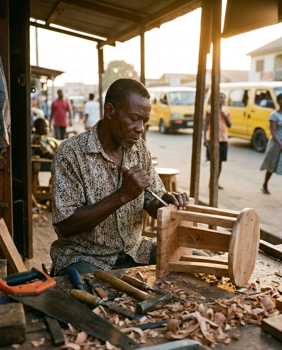A carpenter at work in Accra