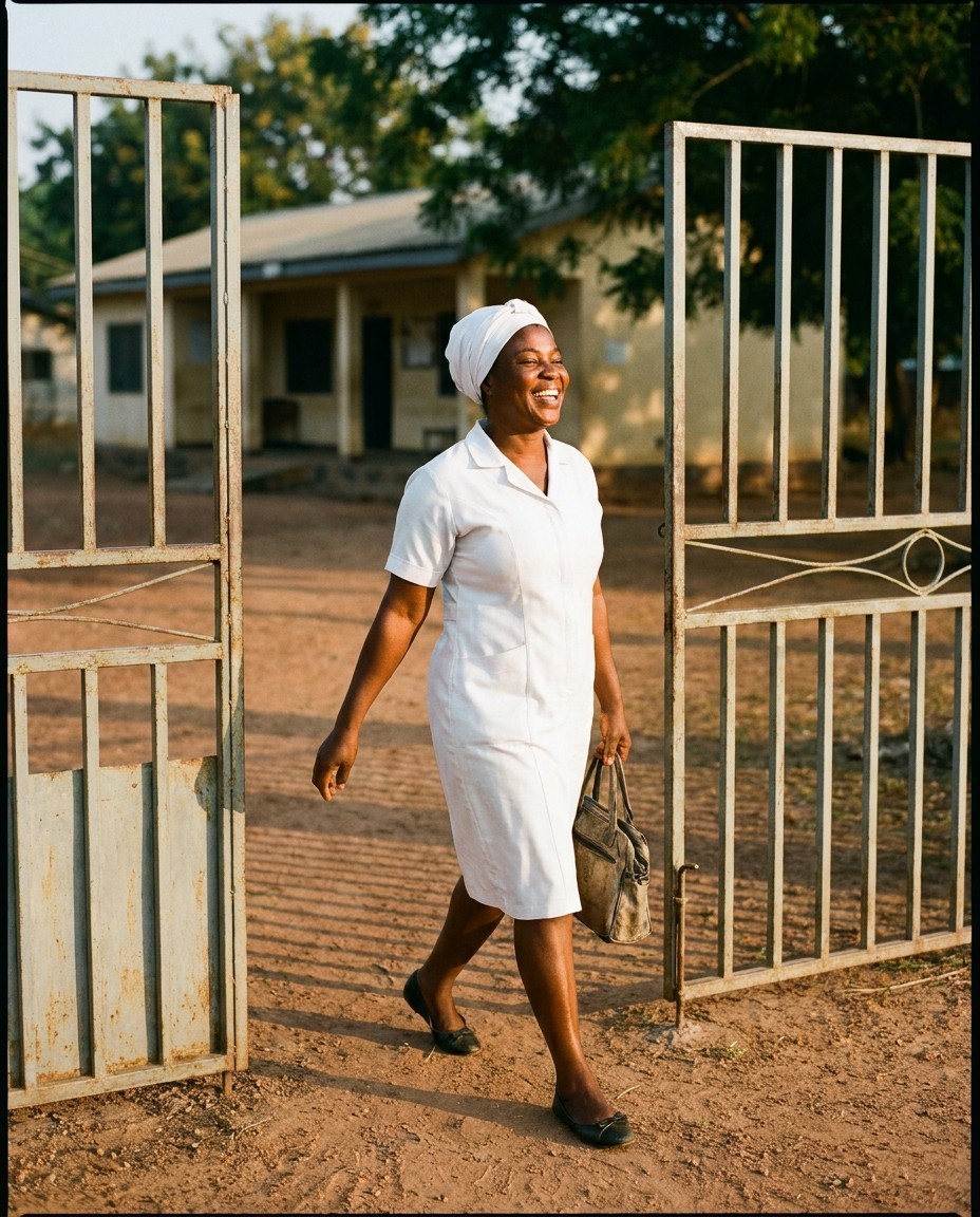 A nurse leaving work in Accra